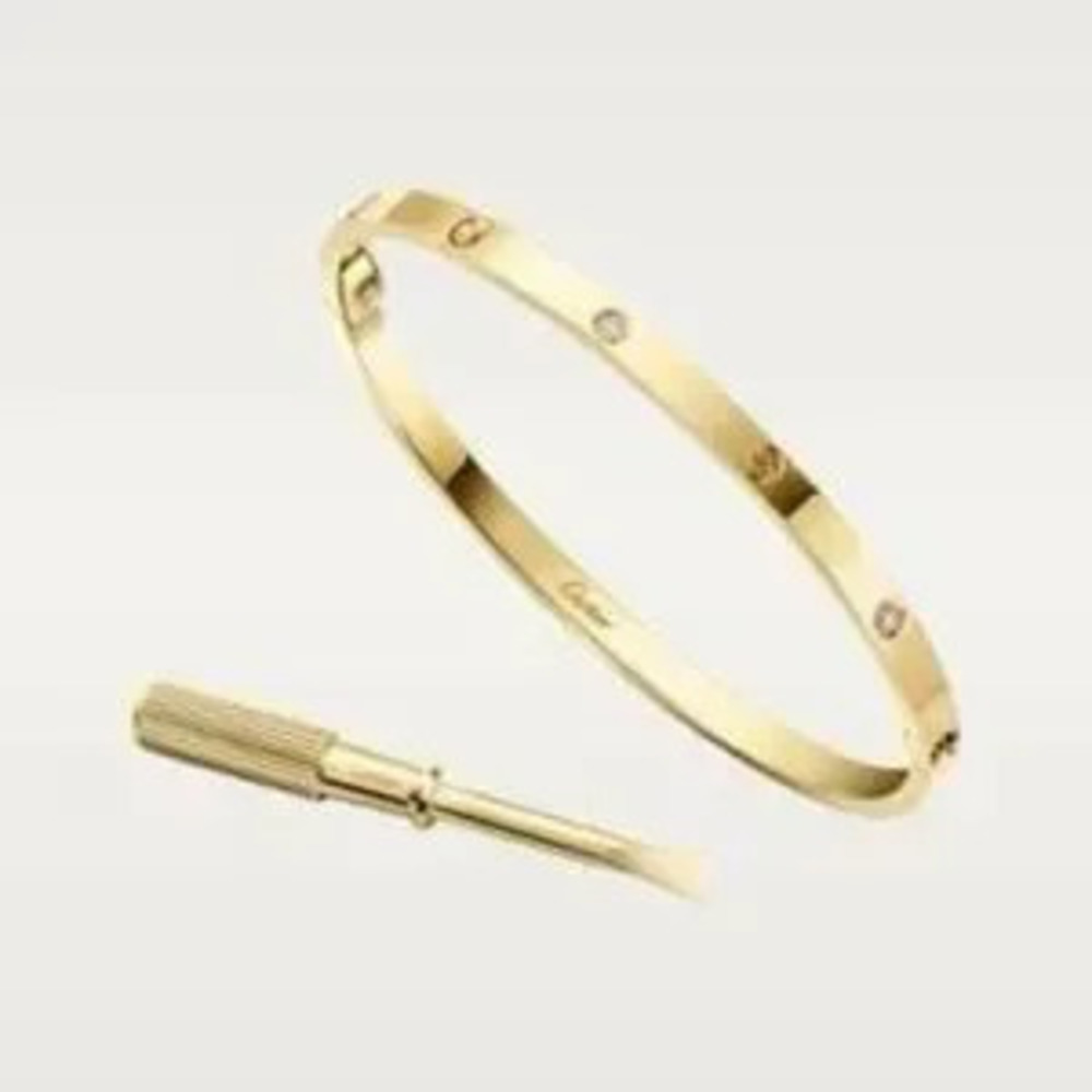18K Gold Screw & Diamond Love Bracelet Cuff Stackable Bangle Engraved No Fade